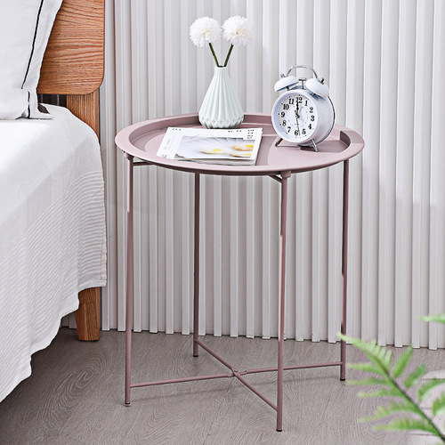 Modern minimalist small coffee table, bedside sofa side table, light luxury mini corner table, wrought iron small round table, tray table