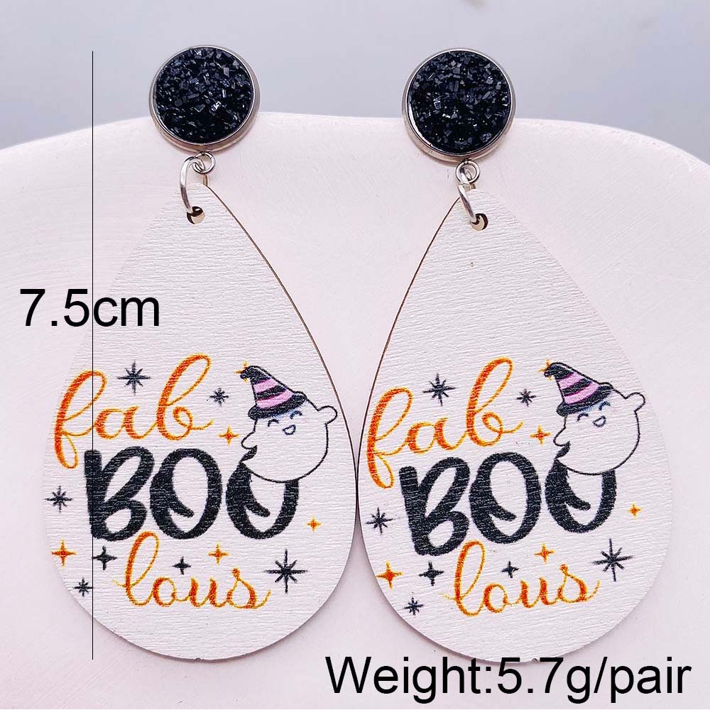 7g Weight Drop Earrings Classification 1 Pair Quantity Daily Occasion Wood Material Halloween Festival Owl, Spider, Skull Pattern Women's Gender Retro, Funny Style 1 Pair Halloween Retro Funny Owl Spider Skull Wood Drop Earrings 2