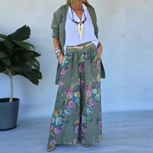 亚马逊跨境2025秋季欧美外贸新款女装时尚休闲阔腿裤长袖上衣套装