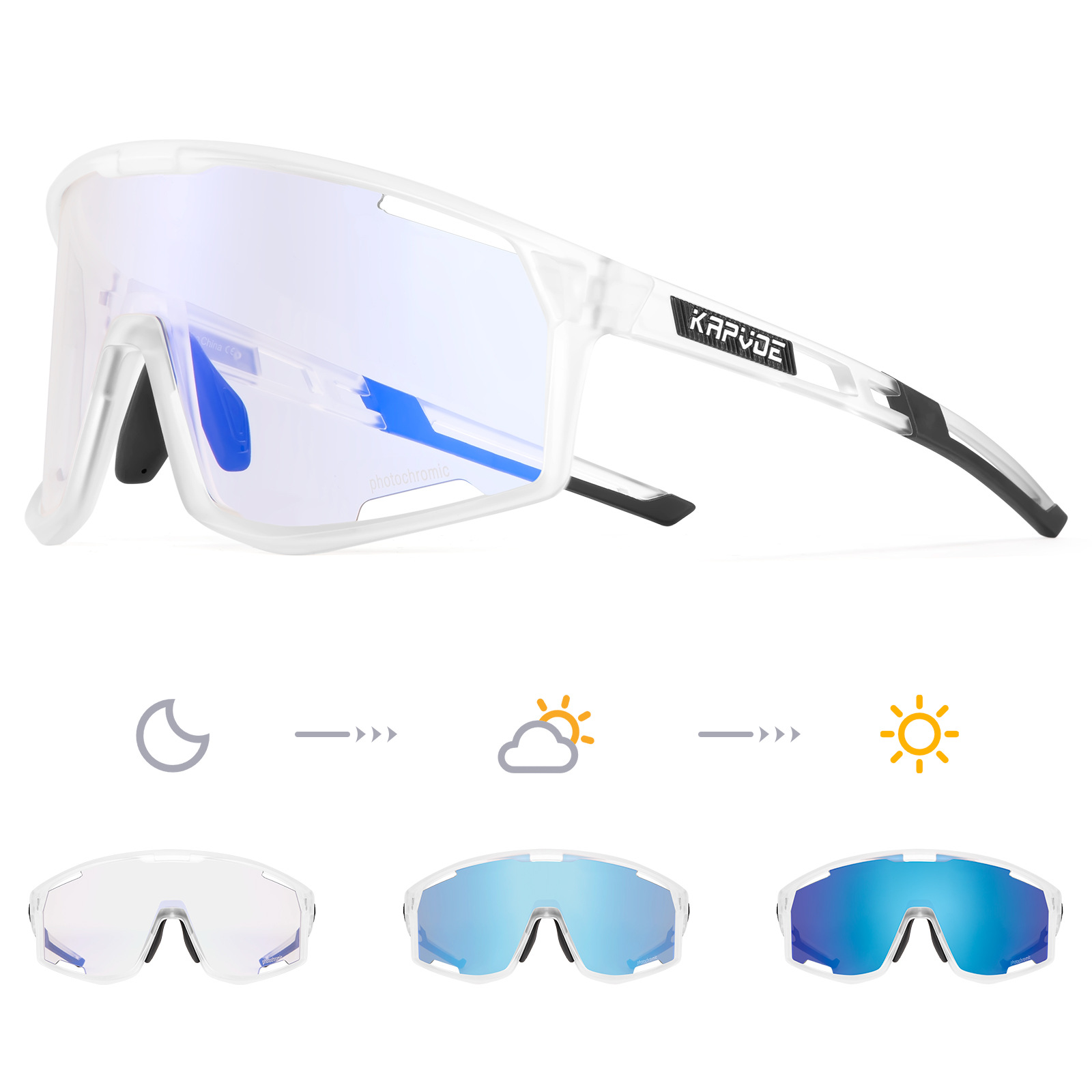Gafas de Ciclismo Fotocromáticas de TR90, Fotocromático, Proteccion contra Viento y Arena, para Ciclismo de Montaña