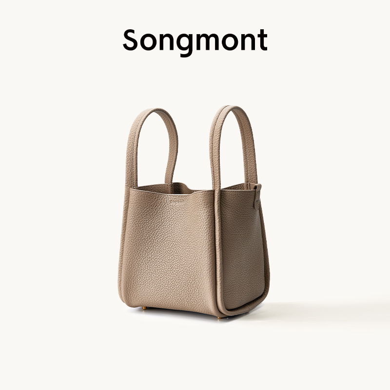 Song Medium Vegetable Basket Designer Top Grain Cowhide Large Capacity Luxury Commuter Handheld Bucket Bag - Thumbnail 7