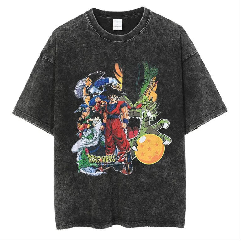 Cross-border New Dragon Ball Short-sleeved T-shirt Dragon Ball Washed Old Digital Printed Summer Goku Top