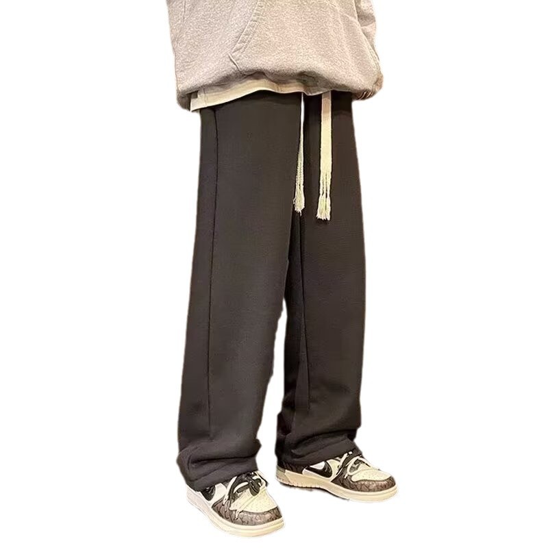 Waffle cordero calzado de cachemira hombre otoño invierno oversize suelto pantalones de piernas anchas rectas cordero pantalones gruesos