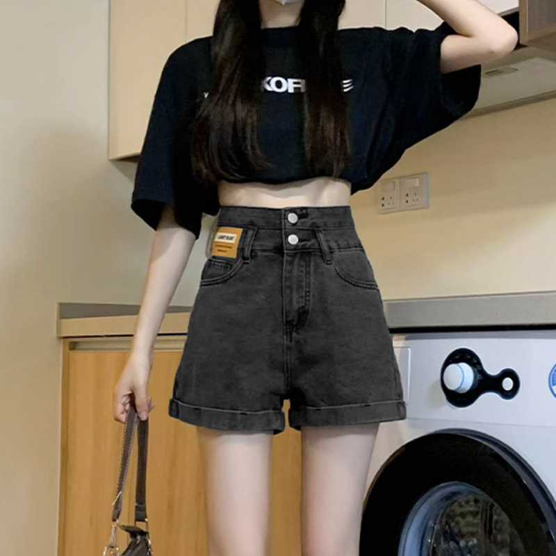High-Waisted Rolled Hem Denim Shorts for Women, Summer 2026 New Style, Loose Fit, Slimming, Petite, Trendy Wide-Leg Hot Pants