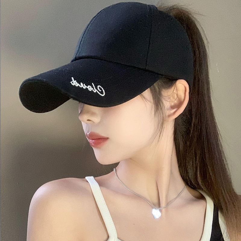 여성용 CLOUD 자수 포니테일 야구모자 자외선 차단 통기성 조절식 반오픈 볼