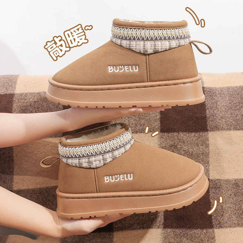 Женские зимние сапоги на толстой подошве, для активного отдыха, новинка 2025 года, домашние нескользящие, теплые, высокие, с закрытой пяткой, хлопковые тапочки для женщин, зима.