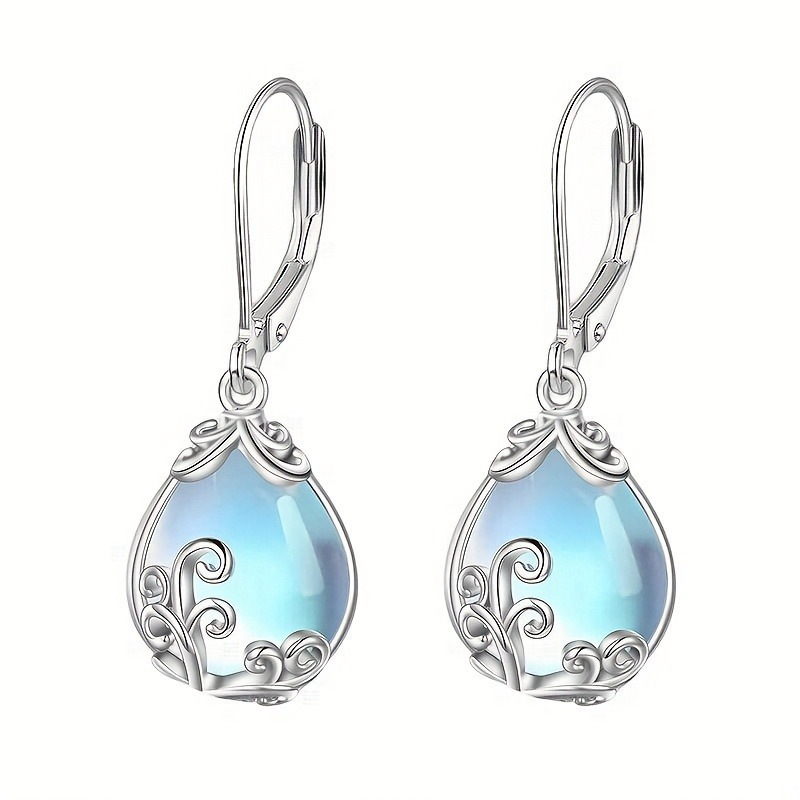 Moge Popular Imitation Moonstone Wave Drop Pendant Earrings European and American Ladies Earrings Natural Water Drops