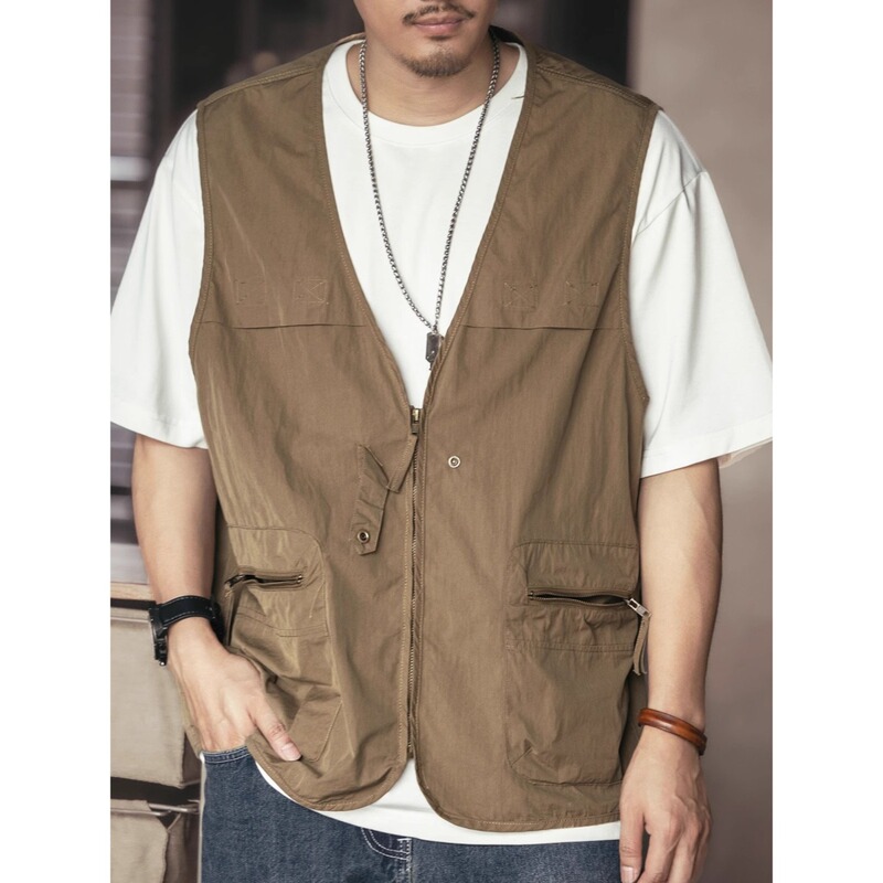 Vintage Functional Multi-Pocket Cargo Vest Men's Summer Top Japanese Ins Trendy Brand Loose Sleeveless Vest Jacket Vintage Functional Multi-Pocket Cargo Vest Men's Summer Top Japanese Ins Trendy Brand Loose Sleeveless Vest Jacket