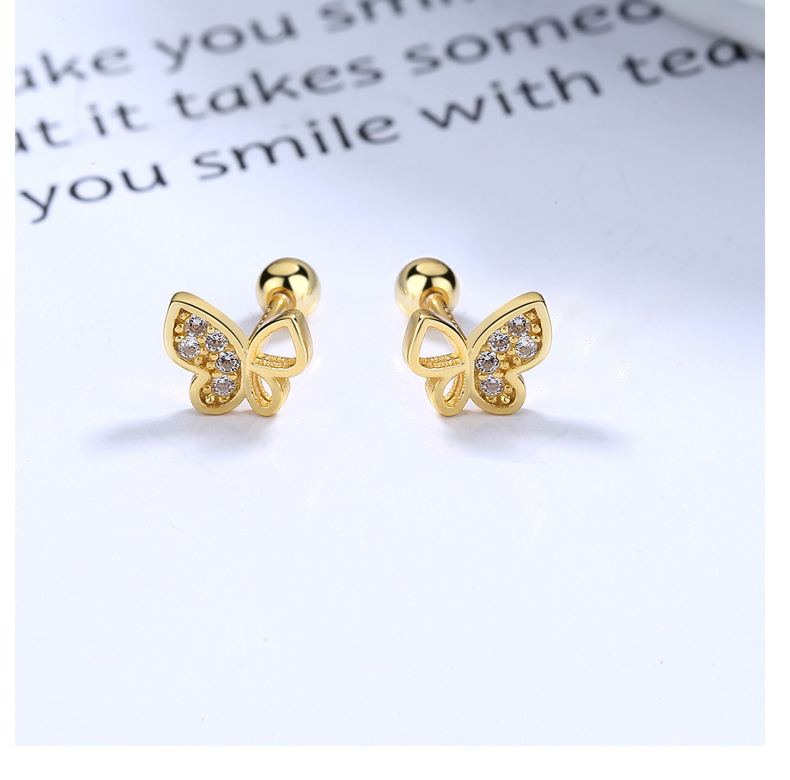 1 Pair Quantity Daily Occasion 925 Sterling Silver Material 1 Pair 925 Sterling Silver Artificial Gemstones Butterfly Ear Studs