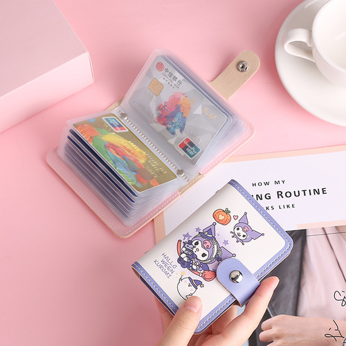 Cute cartoon card holder for women, ultra-thin, large capacity, anti-degaussing, multi-card slot driver's license bag, portable universal snap wallet