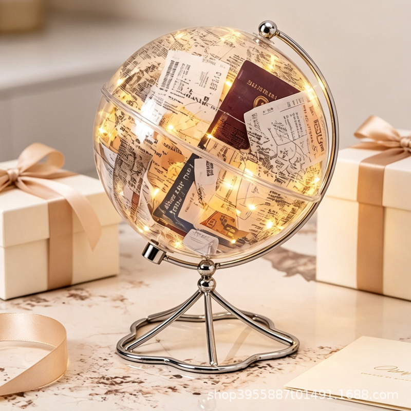 Openable transparent storage globe for airplane, train tickets, concert tickets, movie tickets, and other items