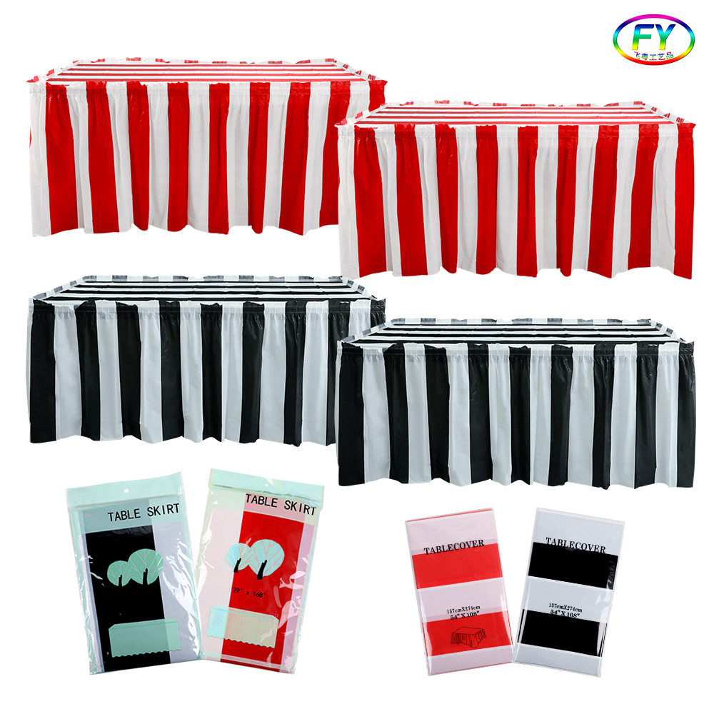 Hawaii cross-border PEVA waterproof table skirt holiday party solid color striped sun skirt table setting props New