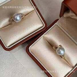 中古风淡水爱迪生戒指10-11mm正圆基本无瑕皮光细腻通透纯银配件