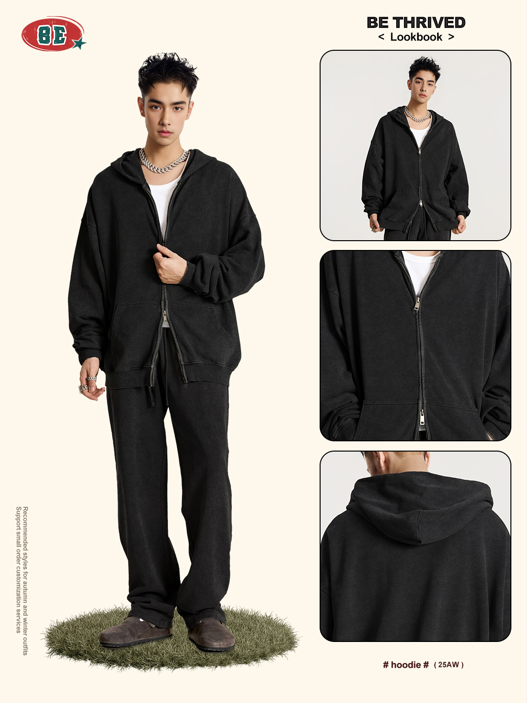 Suéter con capucha de hombre pesado retro americano de primavera 2025 para hombres