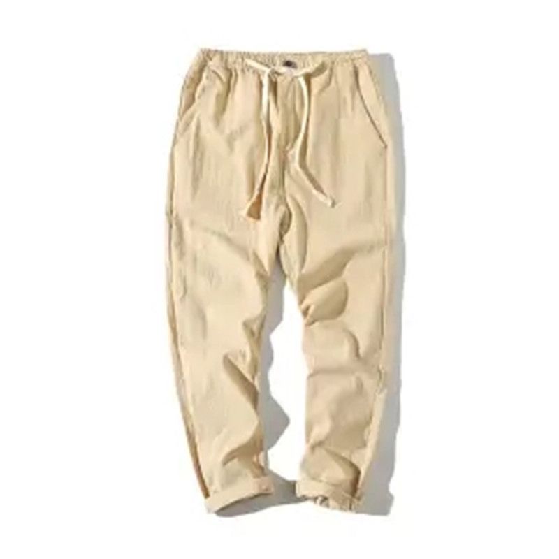 Pantalones cortos de lino casual para hombre, algodón de verano ancho y elástico, material de lino, tubo recto y lavado de grasa, pantalones largos simples de talla grande