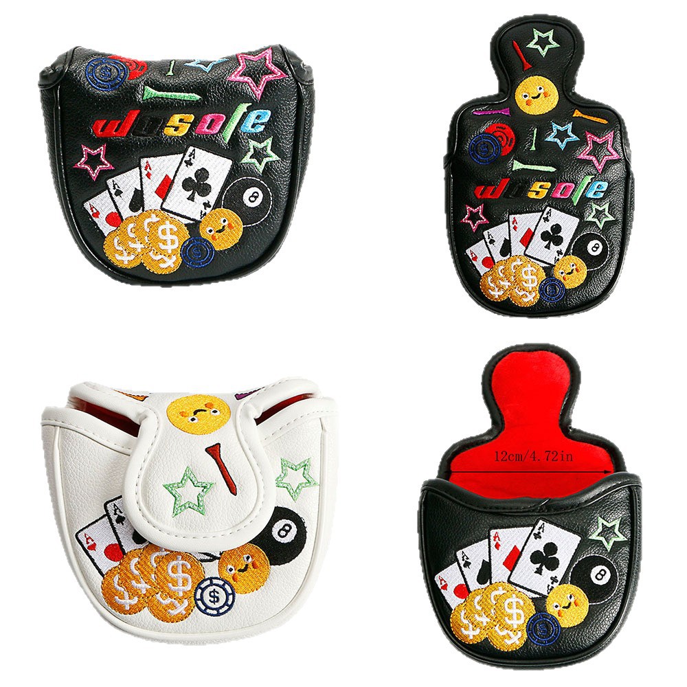 新しいクラブ保護カバー ゴルフパターカバー 笑顔柄クラブヘッドカバー マグネット開閉式ゴルフクラブカバー