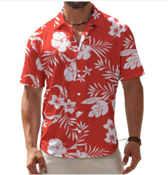 2023 nuevos hombres Hawaii europeo y americano ropa de los hombres impresión 3D del comercio exterior los hombres manga corta floja delgada camisa casual