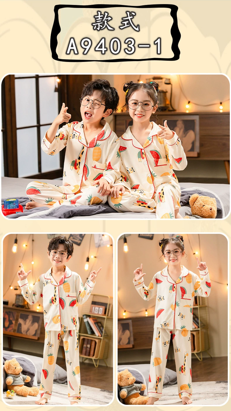 Spring Autumn Children Pajama Set Cartoon Kids Nightwear Pijama Boys Cute Girl Homewear Cardigan Students Clothes Wholesale Sleepwear & Robes cheap