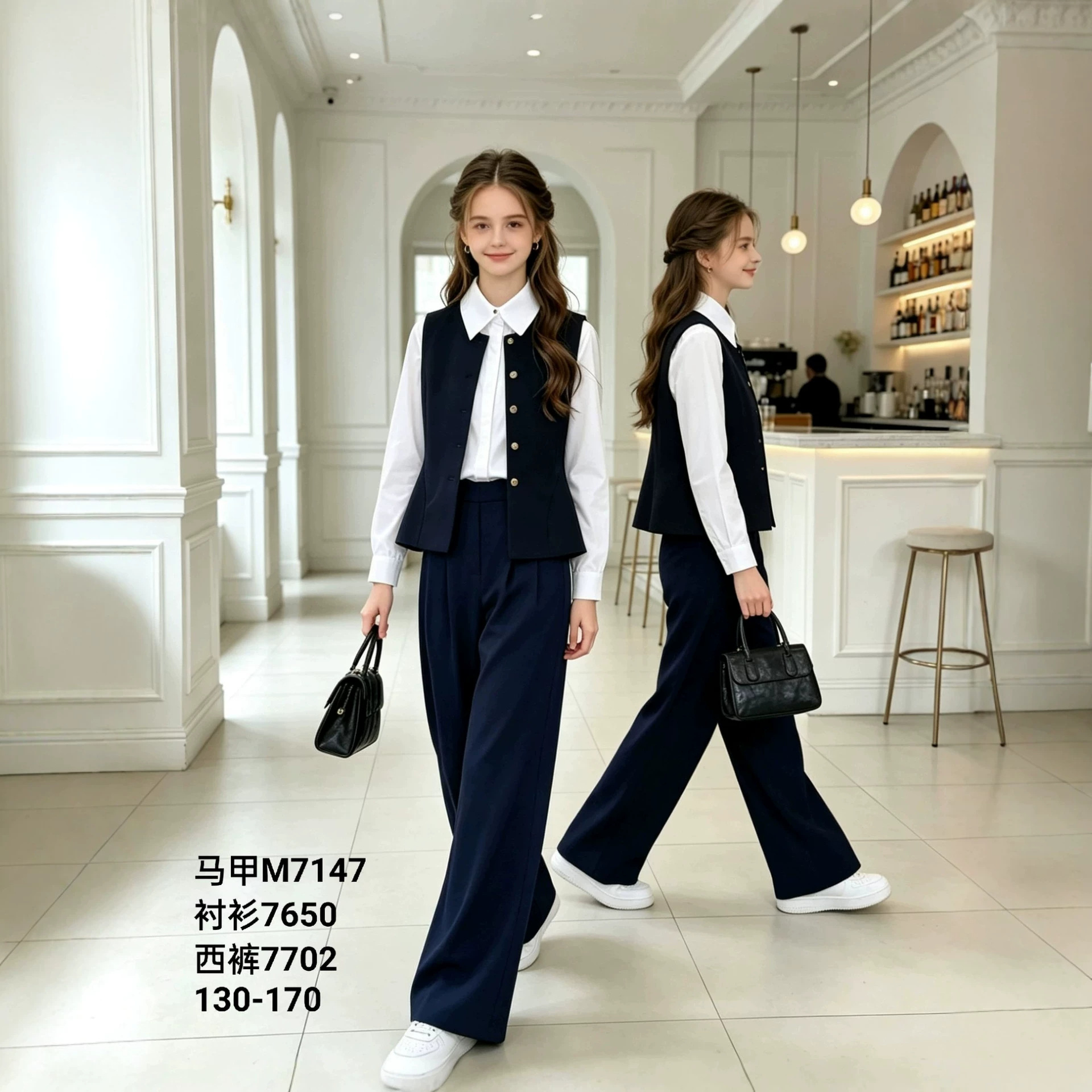 2026年夸境女童新款马甲儿童无袖上衣校服单排扣背心学院风
