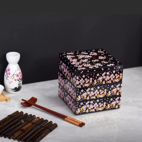 New medium-sized lacquer box Japanese hot stamping realistic cherry blossom sushi box lunch box three-layer New Year lunch box snack box gift box