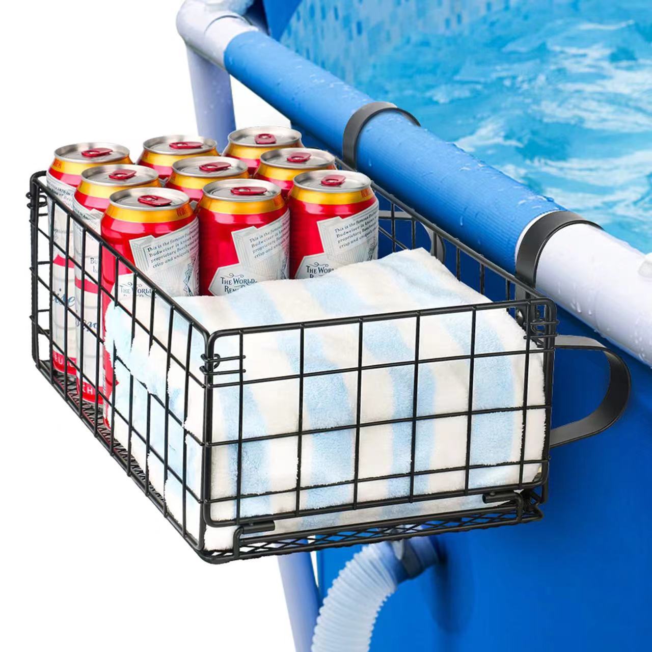 Cross-Border Outdoor Anti-Rust Foldable Storage Basket Swimming Pool Side Storage Basket Swimming Pool Storage Rack Punch-Free Storage Rack