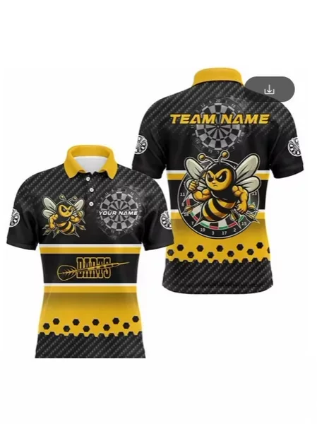 Men's Funny Animal 3D Dart Printed Polo Shirt Fashion Bee Pattern Short Sleeve T-Shirt Casual Polo Shirt