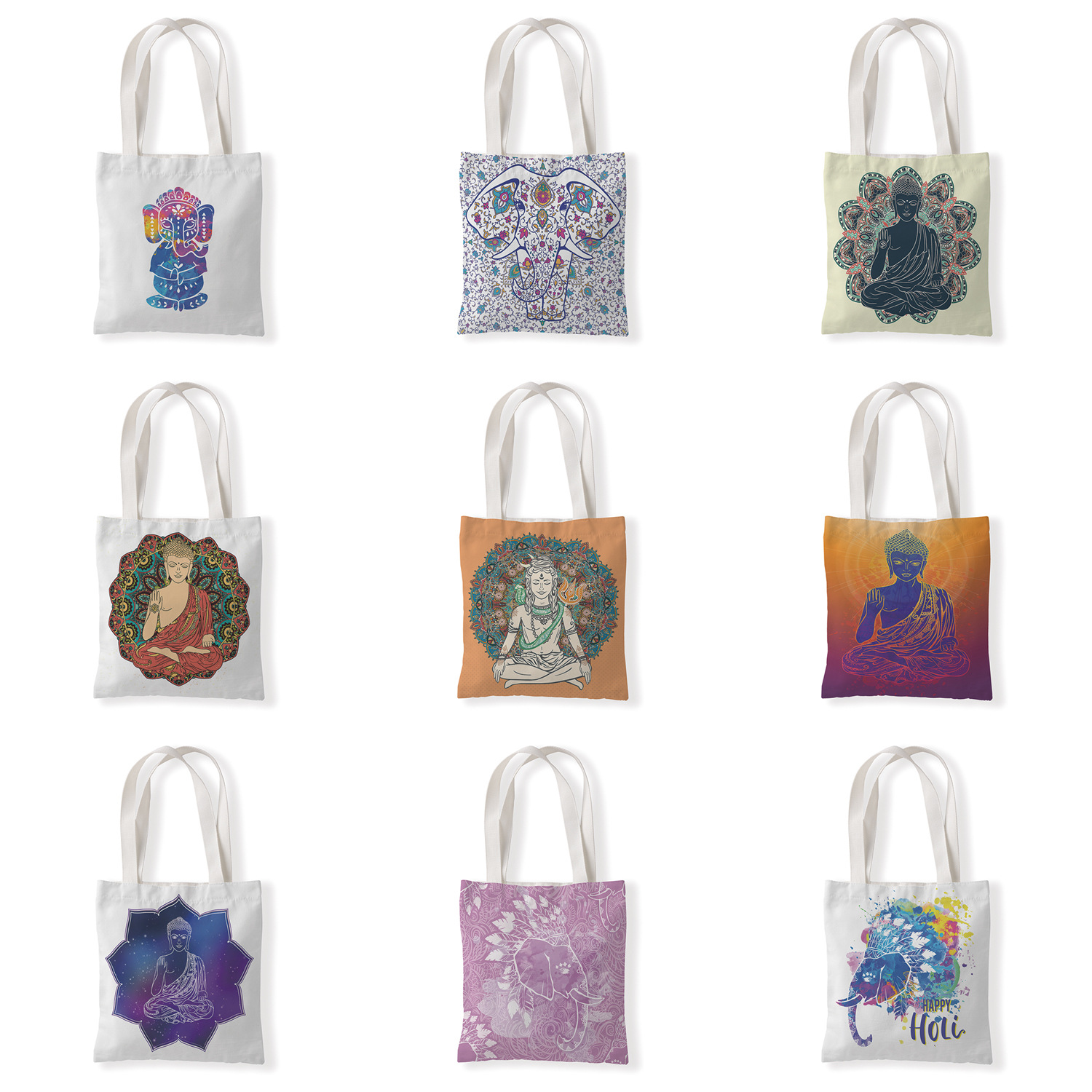 几何大象帆布袋休闲单肩袋手拎来图定制零钱袋便携购物袋