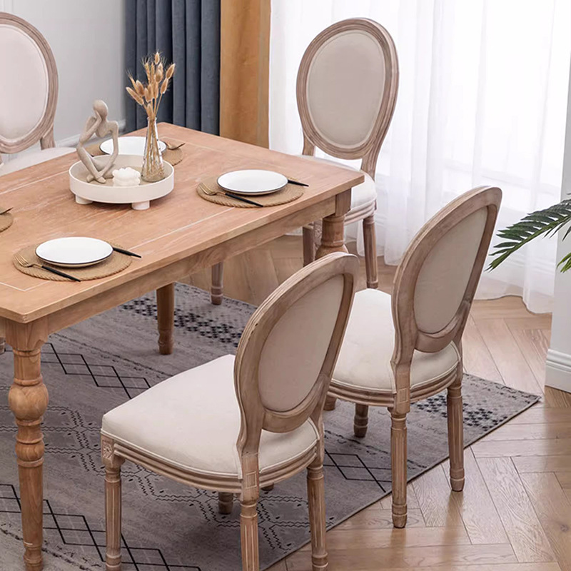Silla de comedor de estilo crema de Amazon transfronteriza, cómoda silla de comedor con respaldo de algodón y lino, silla de comedor para el hogar, silla de madera maciza nórdica