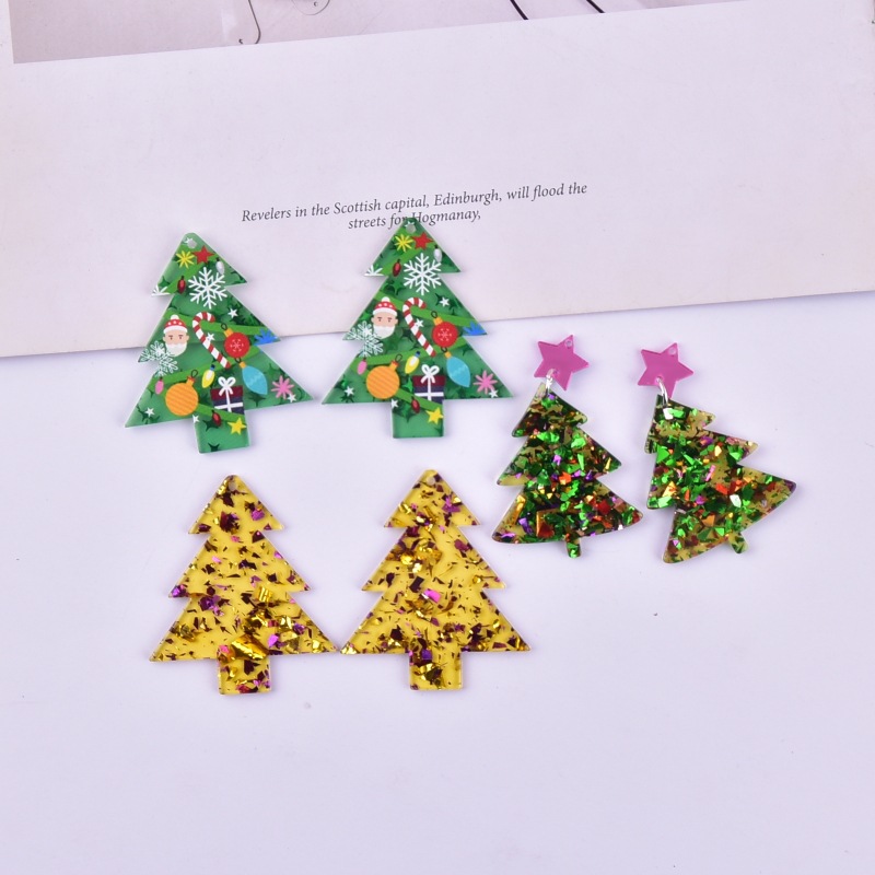 Christmas Festival 10 PCS/Package 33*50mm 49*42mm Arylic Christmas Tree Earring Findings