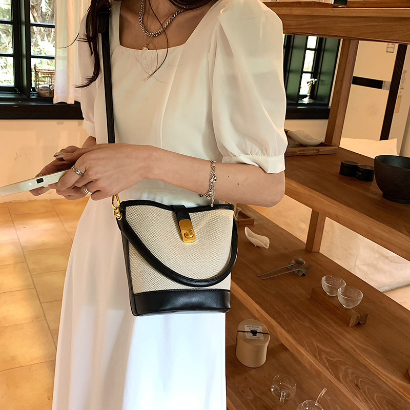 Vintage Women's Bucket Bag, High-end Patchwork Shoulder Satchel_voghion.com