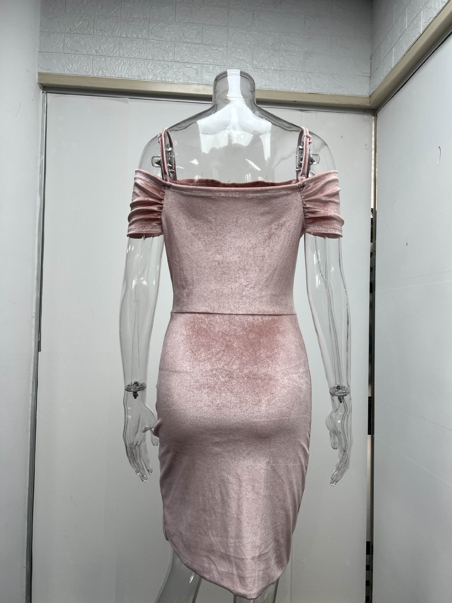 Spring Dress Sexy Slim Strap Fluff Drawstring Irregular Asymmetric Dress