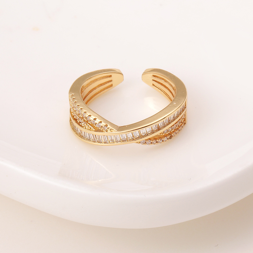 New Womenu0027s Copper Plated 18K Gold Cross Geometric Tail Rings