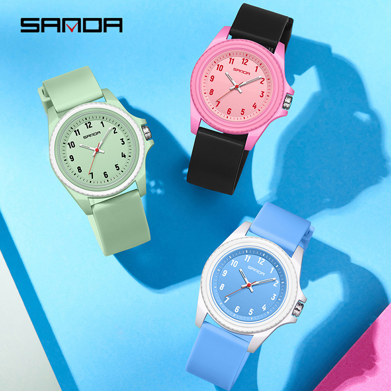 Sanda Exam Watch Female High School Student Time Reading Dopamine Watch Simple Large Dial Waterproof Quartz Watch Male