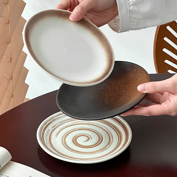 Japanese retro coil ceramic dessert plate steak Western plate…