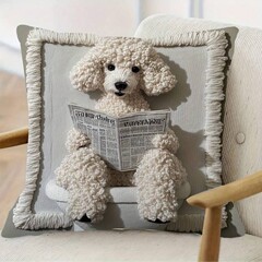 売れ筋の犬枕カバー、新聞を読む犬、柔らかく肌に優しい短い豪華なソファ装飾クッションカバー、芯なし