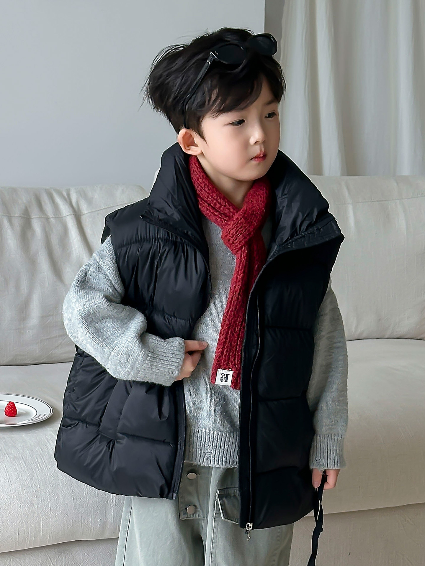 Otoño y invierno, chaleco de algodón de pluma para niños y niñas, chaleco de hombro de cuello alto para niños de mediana edad, exclusivamente para transfronterizos
