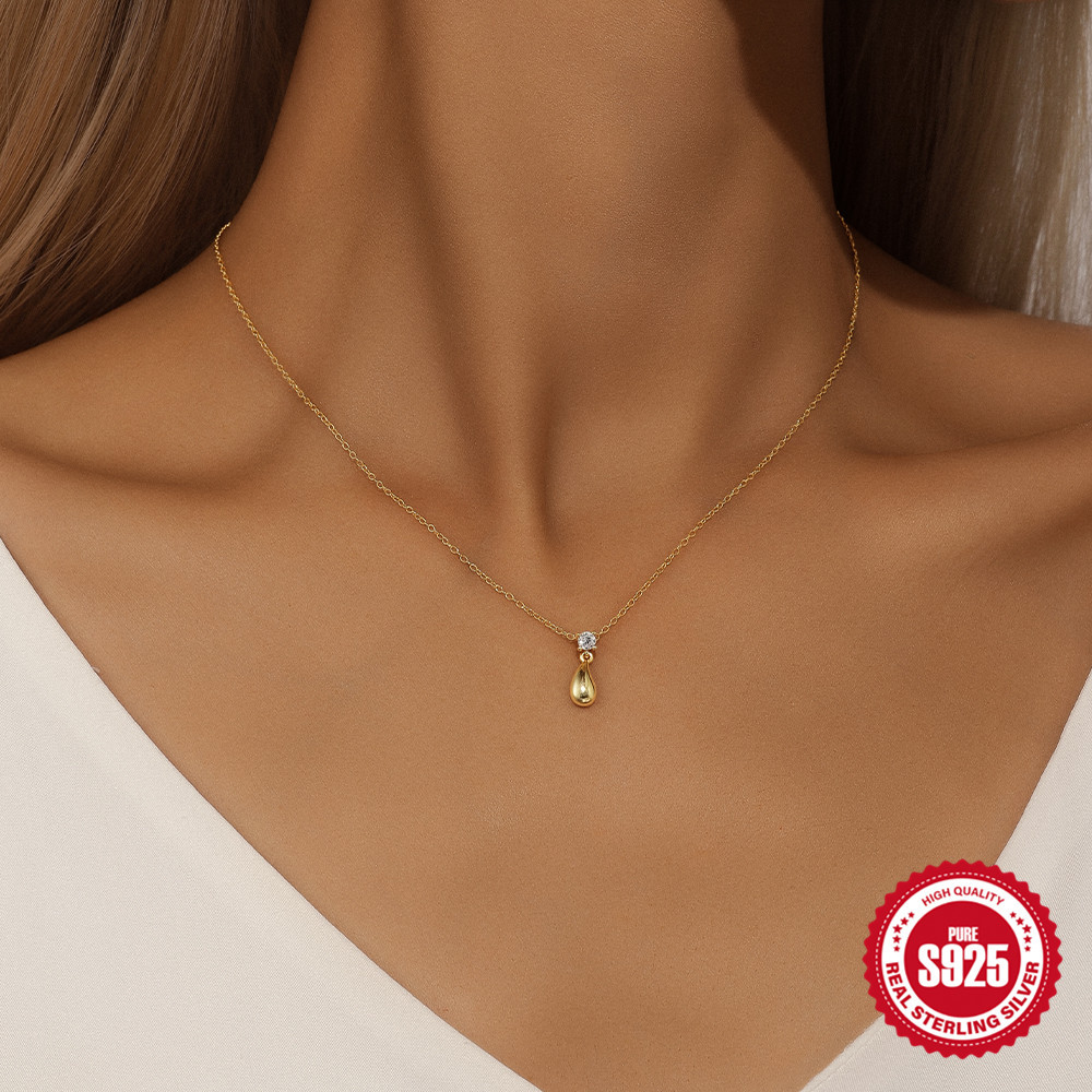 Collar de gota de agua brillante, estilo ins, temperamento, diseño tridimensional de nicho simple, cadena de clavícula de todo fósforo de plata de ley S925