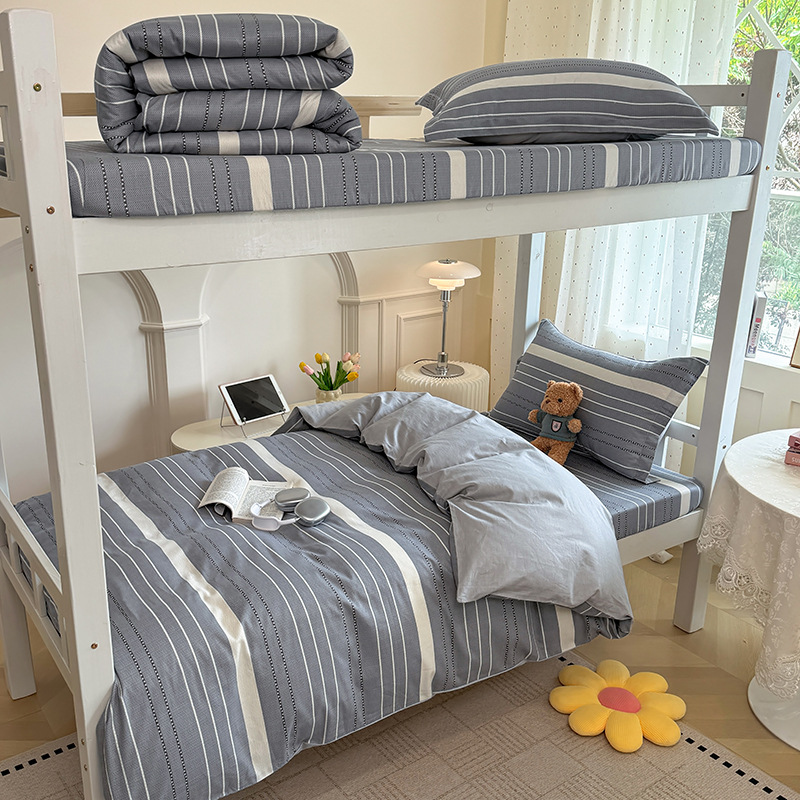 Juego de cama de dormitorio de estudiantes universitarios de tres piezas de algodón puro algodón lavado de algodón sábana individual funda de edredón juego de cama de cuatro piezas