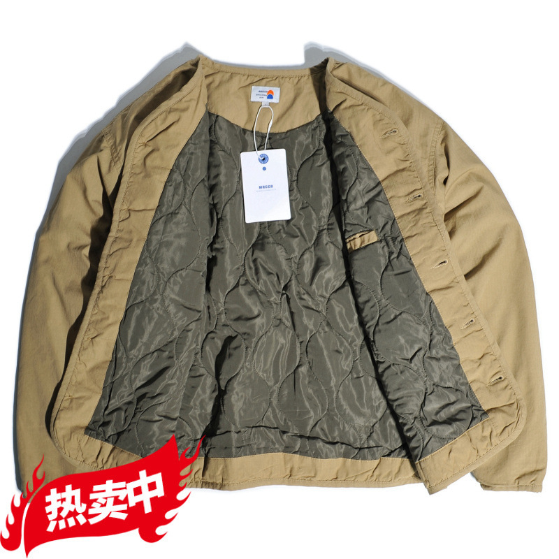 American Retro 65 Mountain Outdoor Warm Liner Cotton Jacket No Collar Clip Cotton-padded Coat Hong Kong Style Work Jacket for Men American Retro 65 Mountain Outdoor Warm Liner Cotton Jacket No Collar Clip Cotton-padded Coat Hong Kong Style Work Jacket for Men