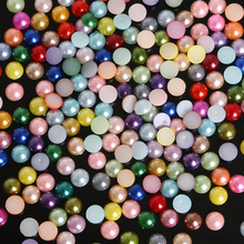 半面ABS仿珍珠贴片diy手工半圆平底无孔彩色散珠子配件美甲手机壳