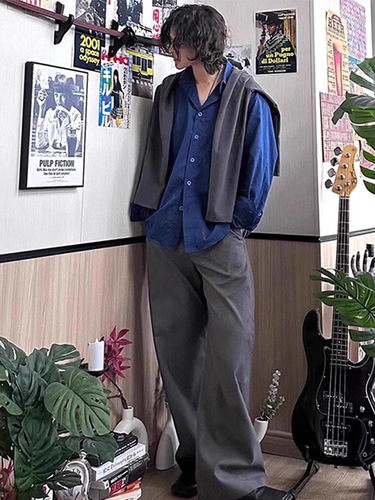 American Blue Couple's Shirts Men Retro Cleanfit Advanced Couple's Dress Shirts Long Sleeve Casual Outerwear