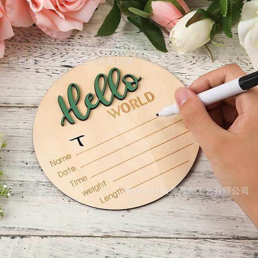 Hello World Hello World Wooden Baby Birth Commemorative Plaque Cross-Border Hot-Selling Baby Photo Props