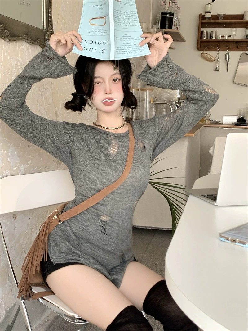Spring summer autumn colored sexy knitted sweater