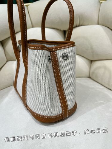 Tote shopping bag high-end genuine leather canvas garden bag 30cm commuter casual one-shoulder portable tote bag women's bag