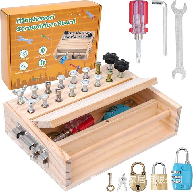 Cross-border wooden screw-twisting set children's educational toy for coordination training, nut disassembly and assembly workbench nut toy