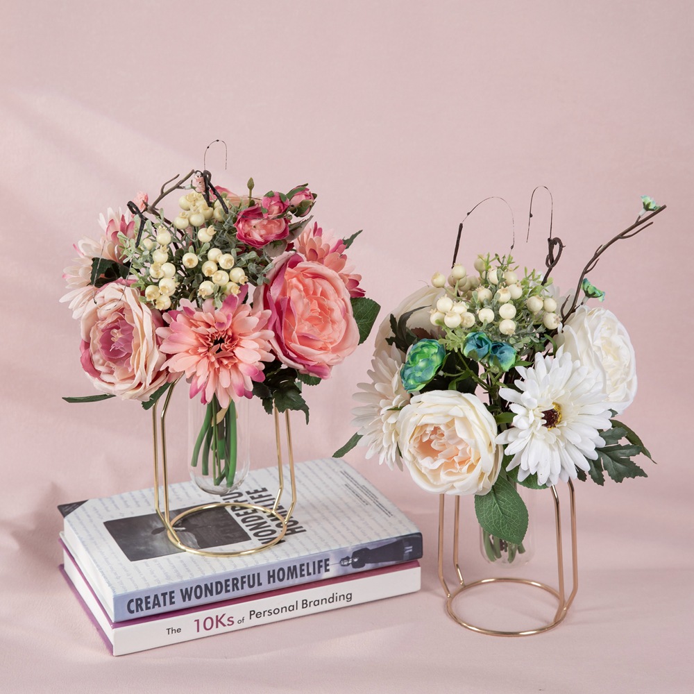 仿真花玫瑰扶郎花束 廠家外貿批發假花出口婚慶家庭裝飾品GF15471