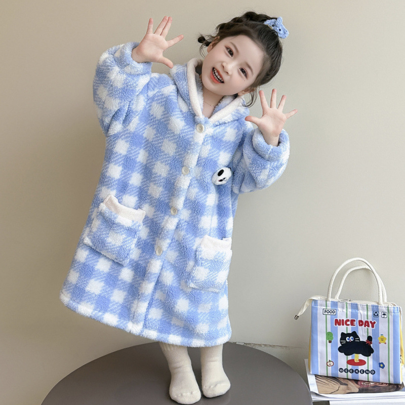 Pijamas de niñas otoño y invierno flanel espeso coral 2025 nuevo bata de baño para niños bebé niñas bata de baño