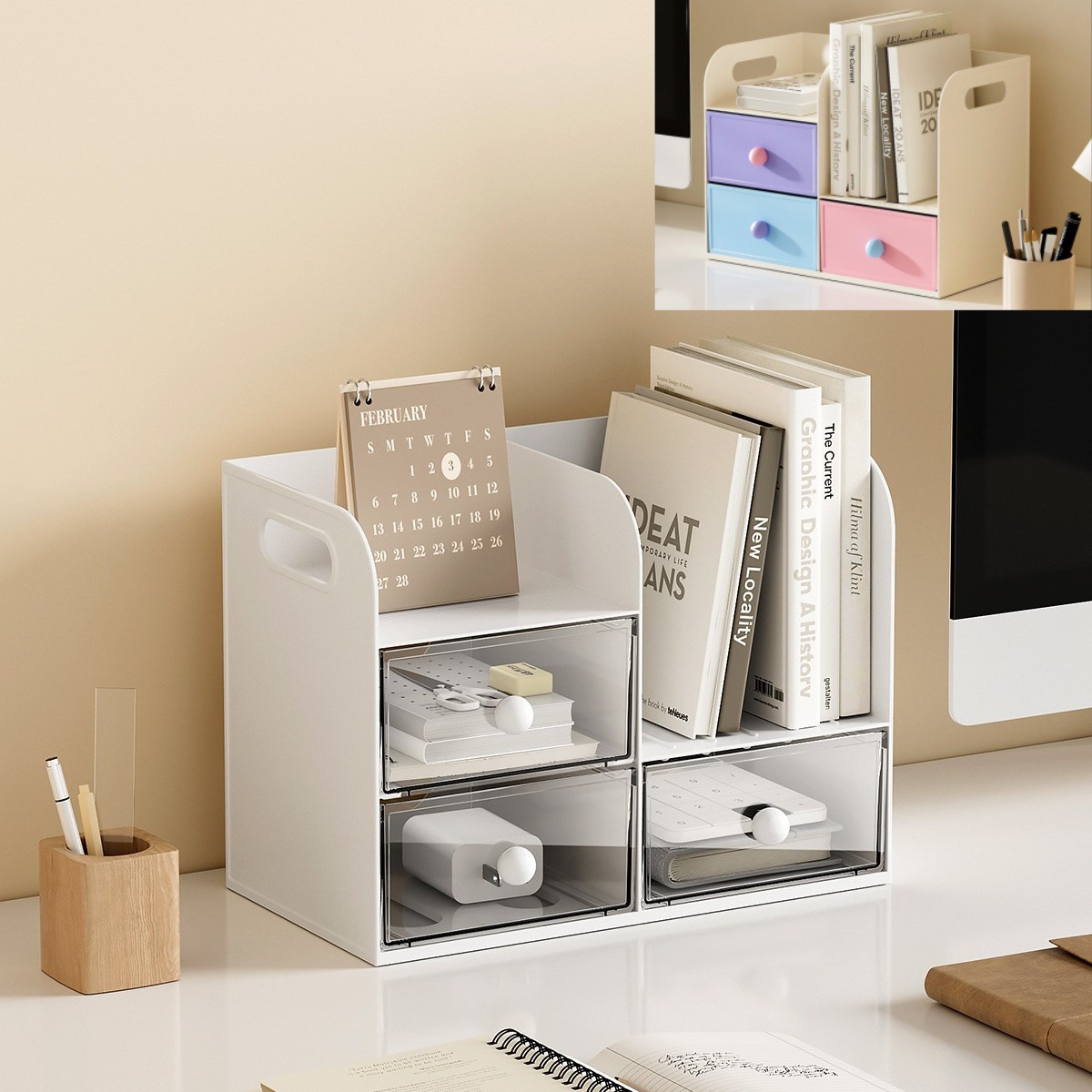 Escritorio dormitorio de estudiantes papelería portalápices estante multifuncional París estación de oficina romántica libro caja de almacenamiento