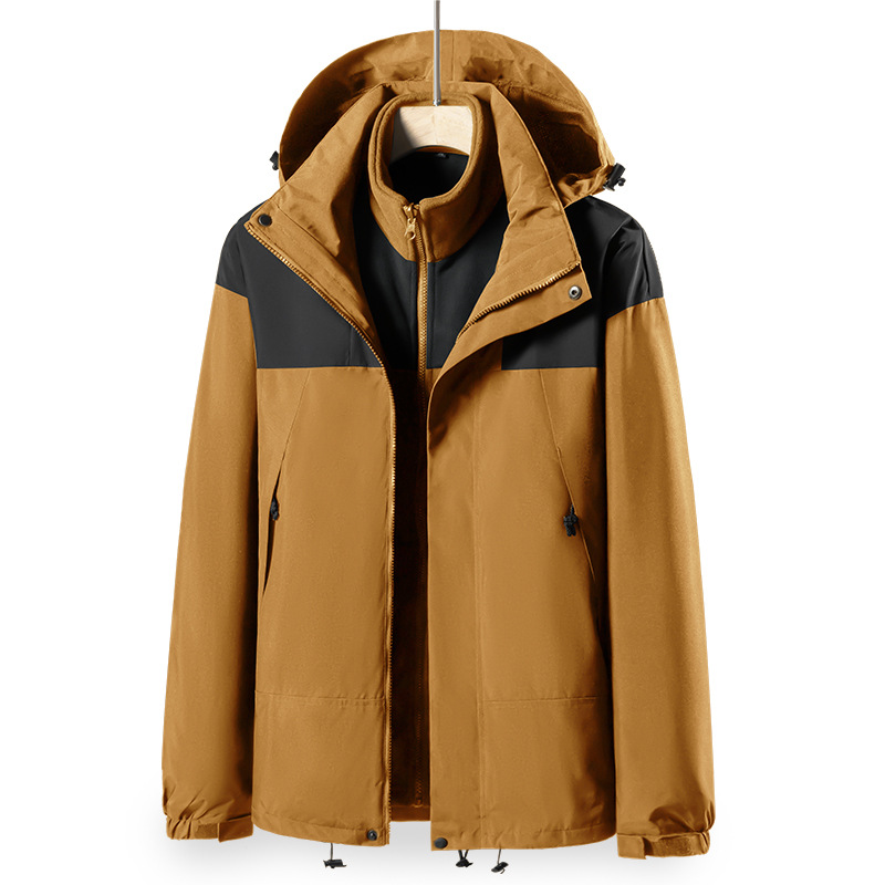 23658 ropa de asalto al aire libre para hombres y mujeres otoño y invierno manga corta 3 en 1 desmontable a prueba de viento impermeable revestimiento de terciopelo