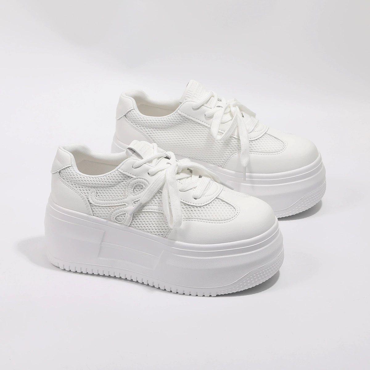 Маленькие белые туфли на толстой подошве женские летние спортивные дикие летние кожаные туфли увеличены, повседневные одиночные туфли cf9060-2